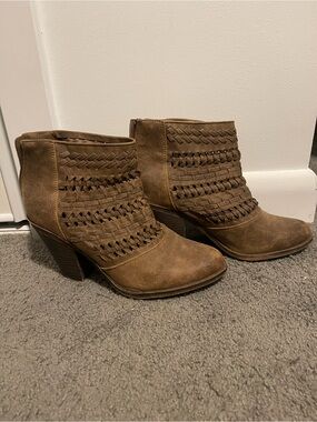 Fergalicious Brown Woven Ankle Heeled Booties